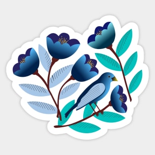 Blue bird and tulips Sticker